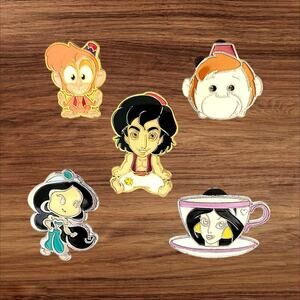5 Aladdin Disney Parks Trading Pins, Plus 2 Bonus Pins